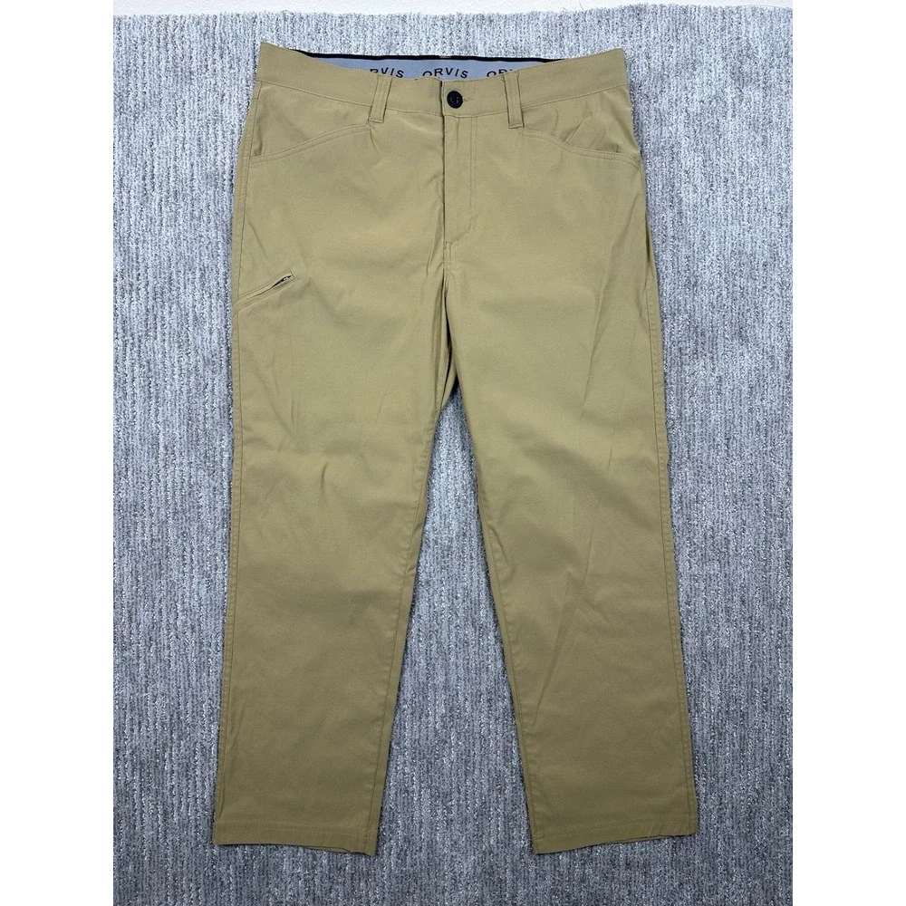 Orvis Pants Mens 36x29 Beige Stretch Water Repellent Hiking Cargo Nylon Outdoor